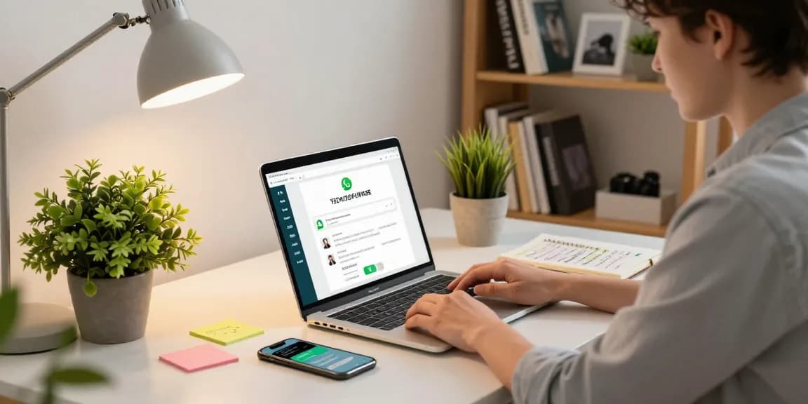 Accessing WhatsApp電腦版 in a modern home office setup with motivating decor.