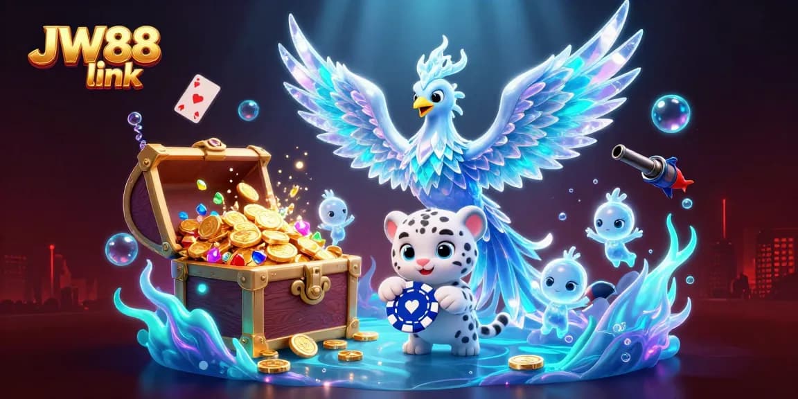 Experience the excitement of JW88 link in a vibrant 3D casino illustration with captivating ice-themed characters.