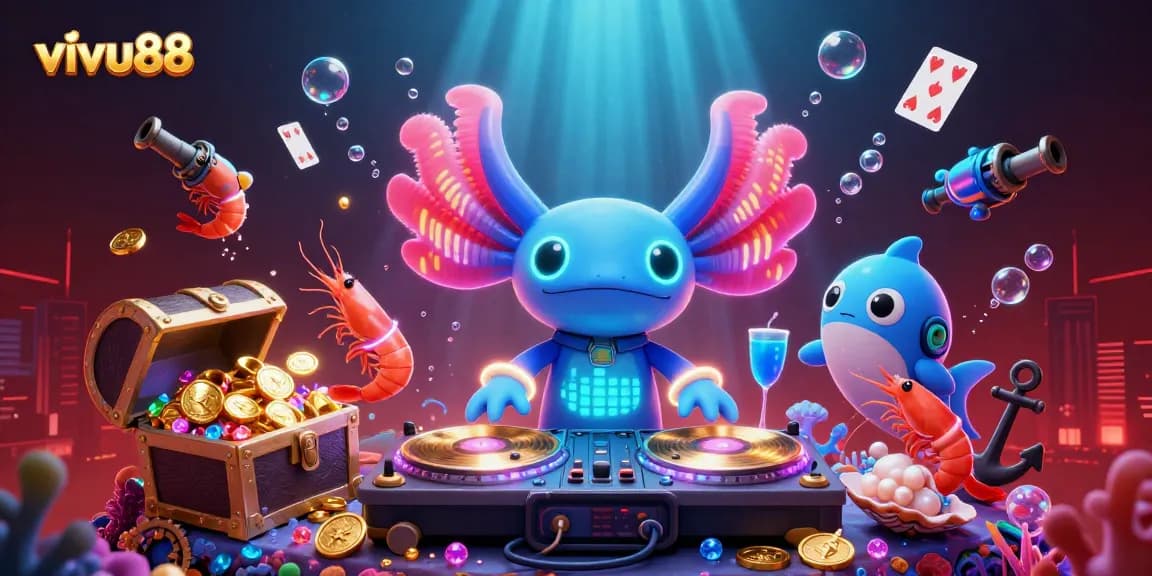 Experience thrilling gaming action at vivu88 with a vibrant underwater casino scene featuring dynamic characters.