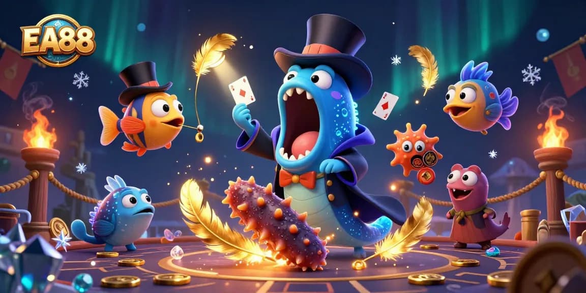 EA88 engages players with a captivating 3D illustration showcasing magical card tricks in an exciting casino setting.