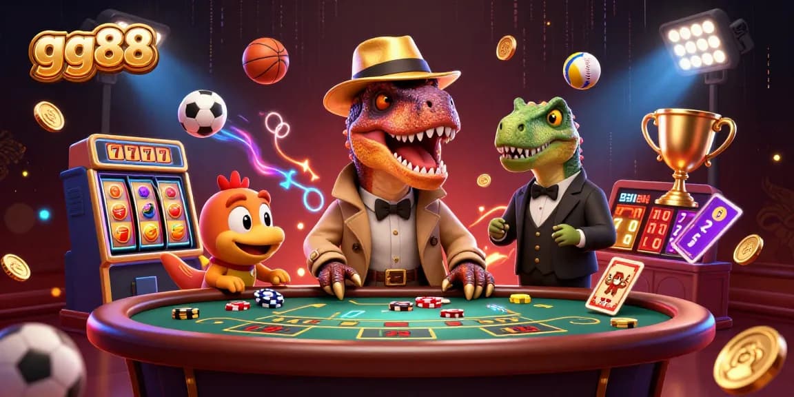 gg88 lively scene showcases cartoon velociraptor at a blackjack table, adding excitement to the casino experience.