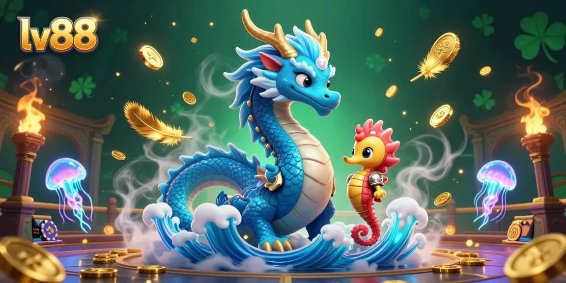 Experience the vibrant world of lv88 casino with a dragon, knight, and glowing magic in a thrilling gaming scene.