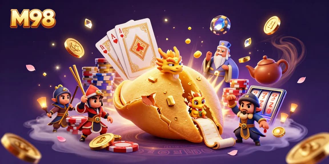 M98 invites players to enjoy a vibrant casino experience with golden coins, immersive games, and dynamic characters.
