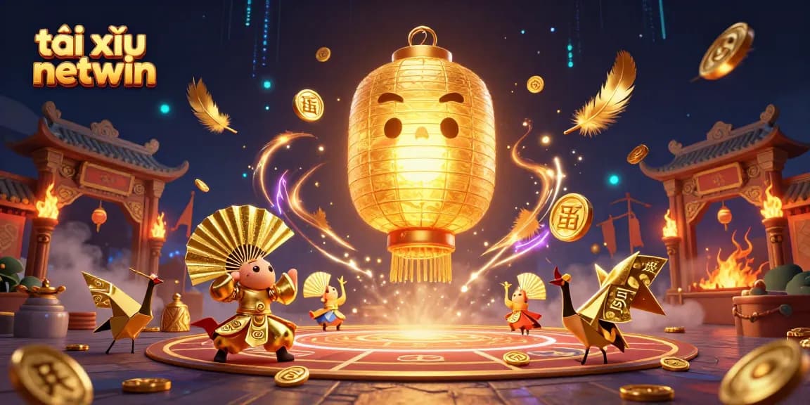 Engage with tài xỉu netwin in this vibrant 3D illustration showcasing an animated casino scene filled with lucky symbols.