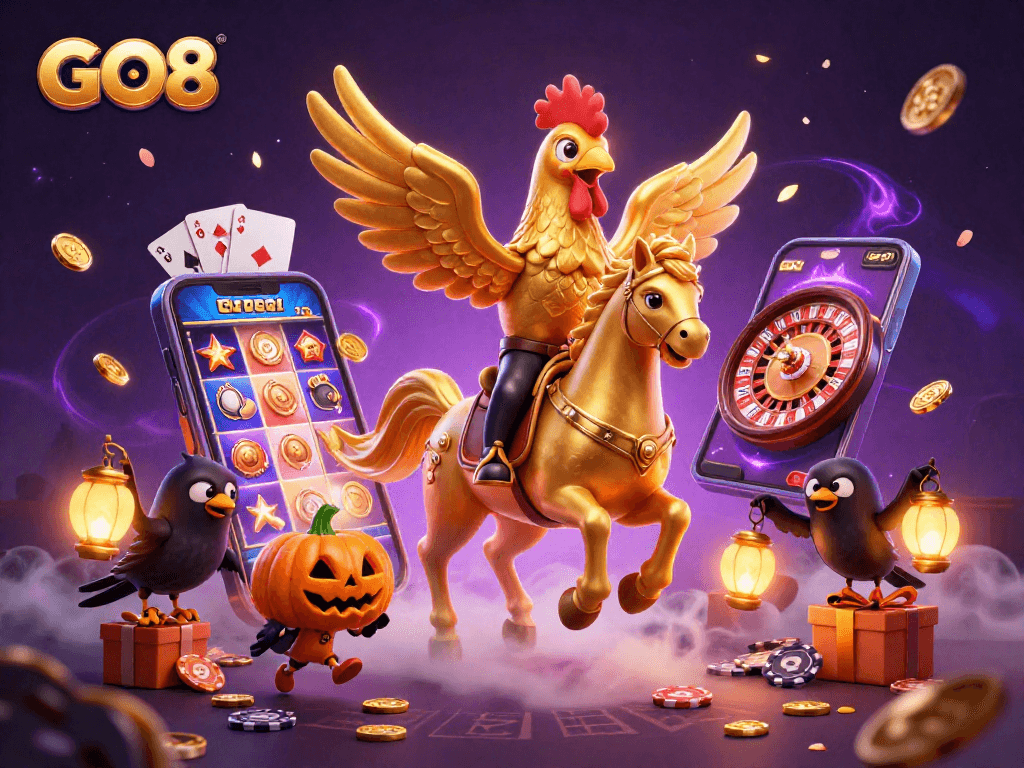 Experience thrilling gaming moments with GO8 in a vibrant midnight casino scene.
