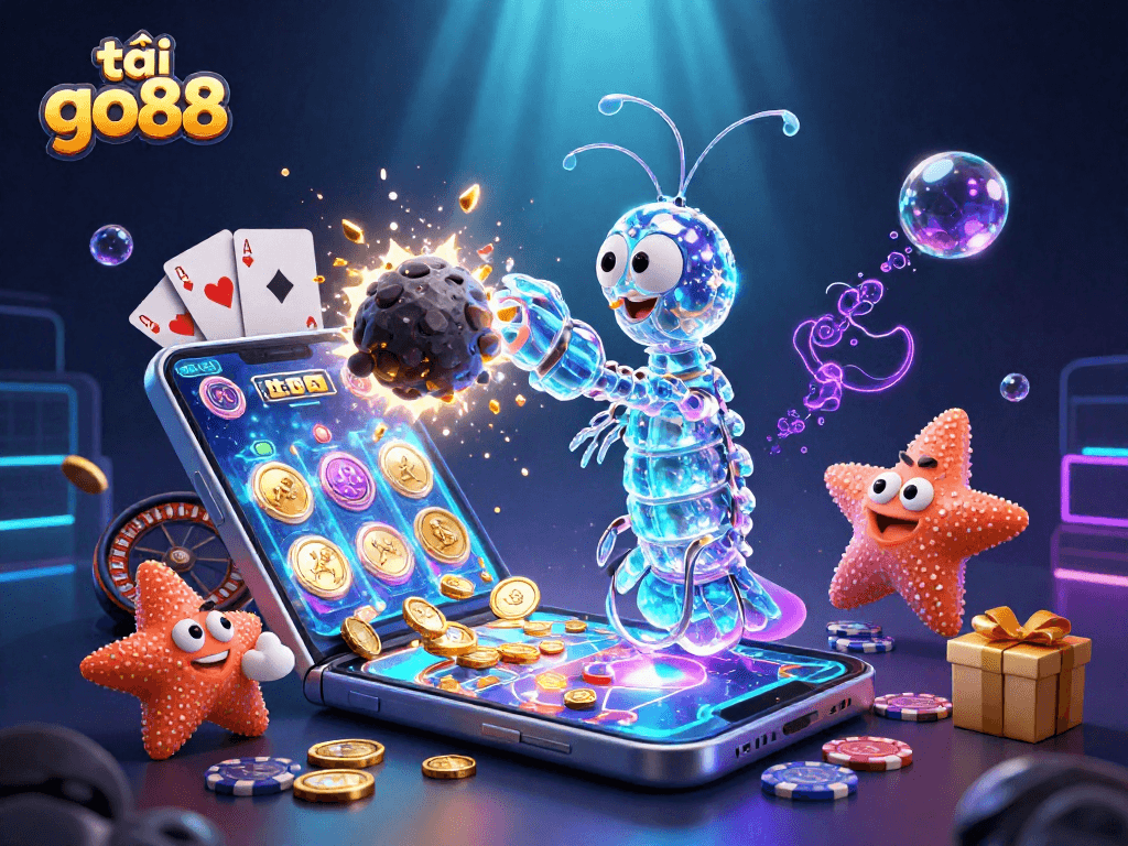 Engage in thrilling gameplay with tải go88, featuring dynamic 3D cartoon characters amidst vibrant casino elements.