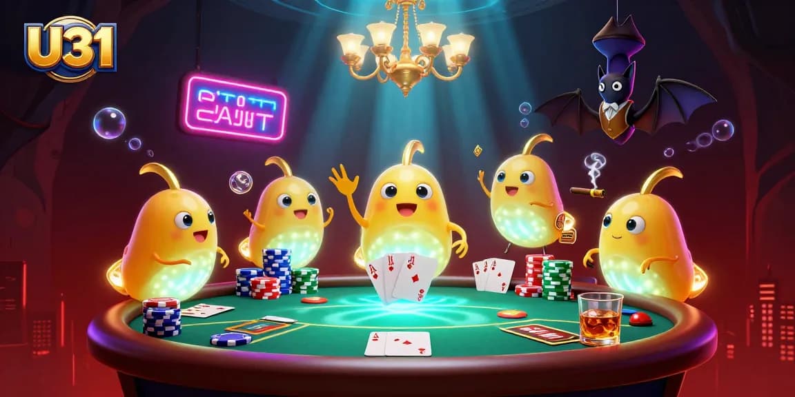 Experience thrilling gameplay at U31 with poker chips and colorful glowworms illuminating a cave casino.