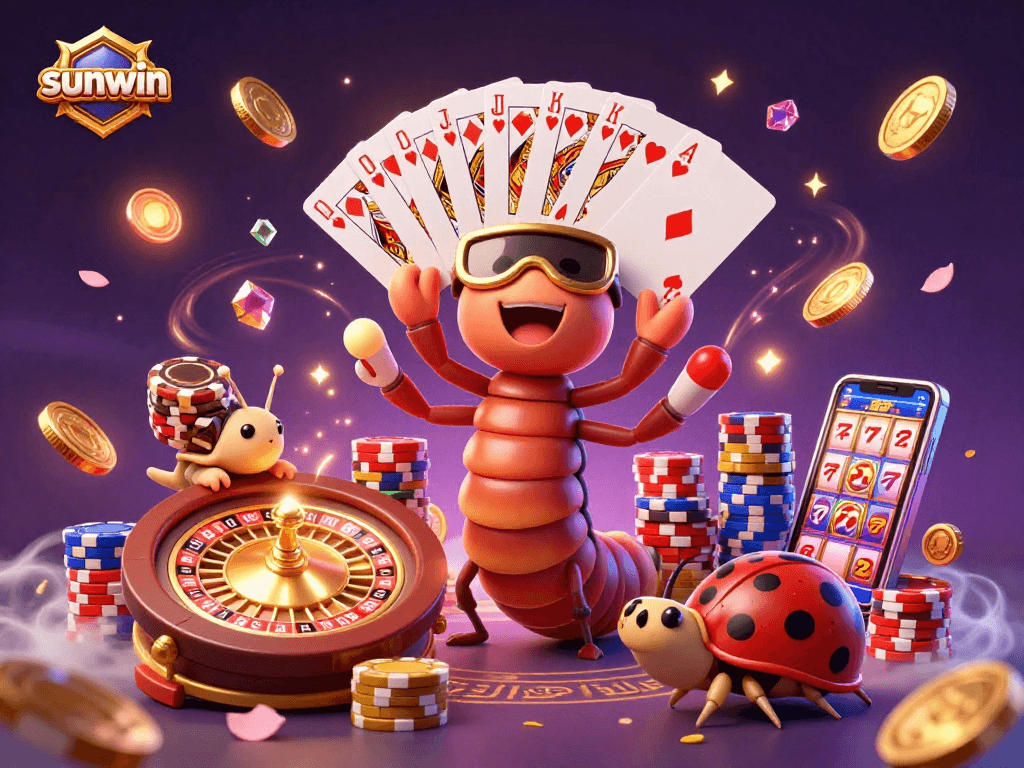 Experience thrilling gameplay with sunwin at a vibrant casino scene featuring a millipede dealer.