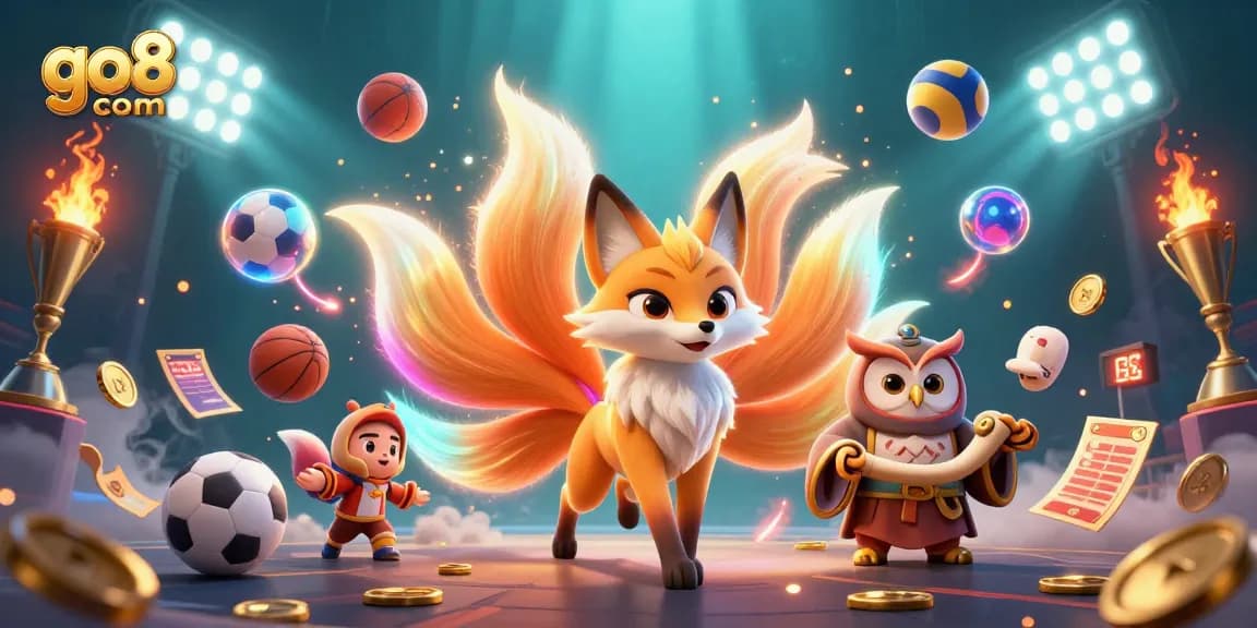 Engage with gaming excitement at go8 com, featuring vibrant visuals of interactive sports betting elements and dynamic characters.