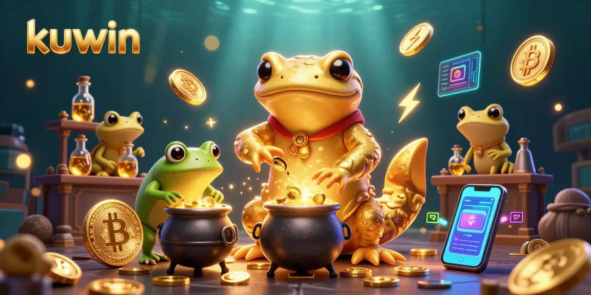 Kuwin players enjoy their winnings with a magical scene of an alchemist and gold-making cauldron.