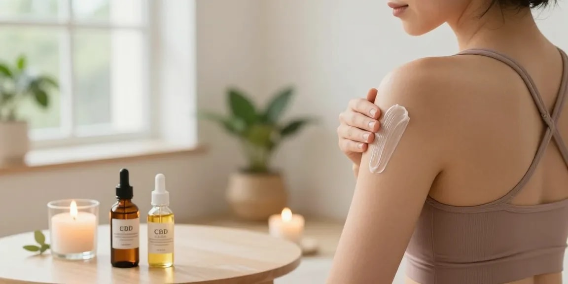 Applying lab-tested cbd cream in a serene wellness studio with natural ingredients.