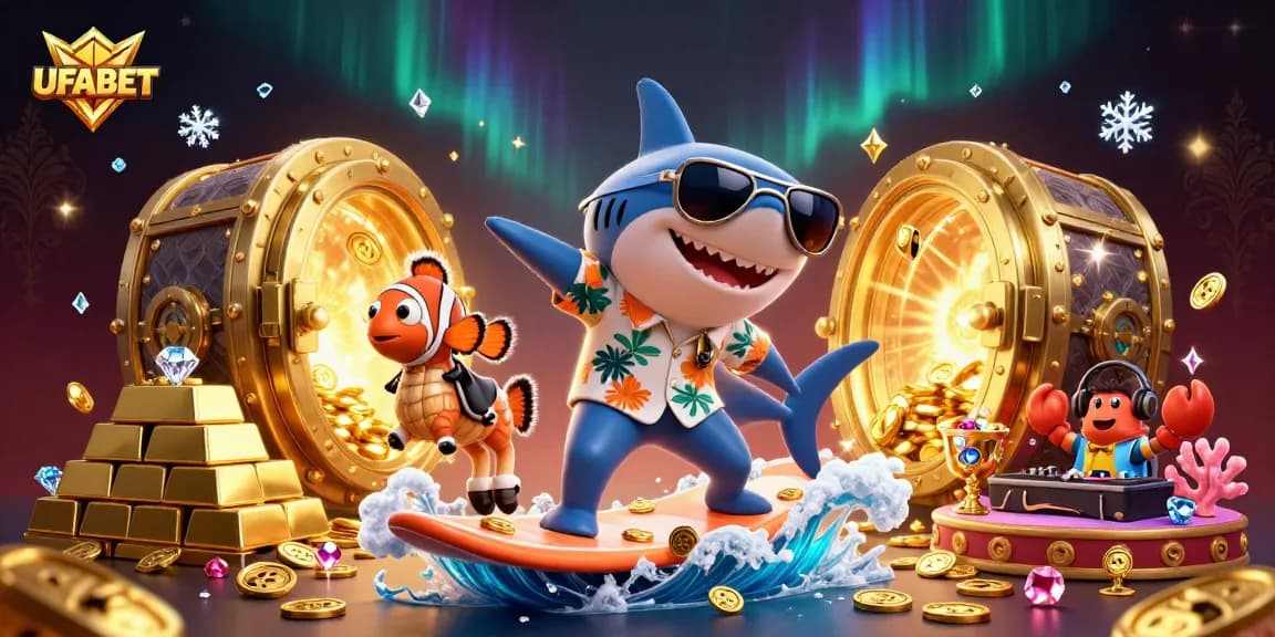 Surf the wave of gold coins at UFABET: A mesmerizing scene blending luxury and gaming excitement.