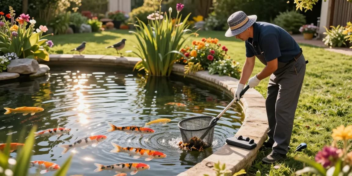 Pond cleaning companies servicing beautiful outdoor ponds with koi fish, showcasing expert care and maintenance