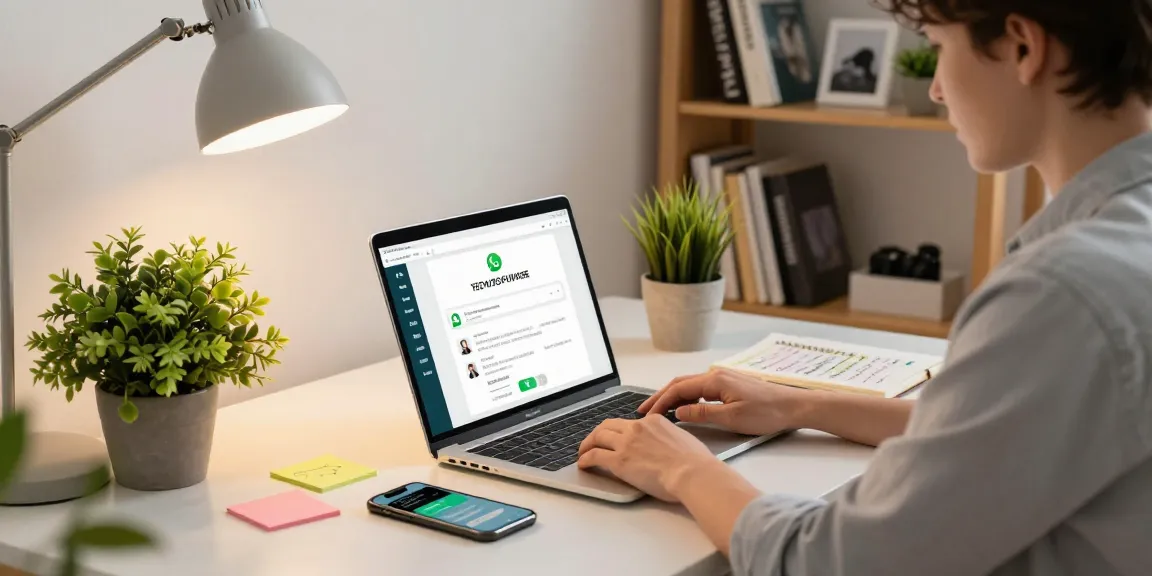 Accessing WhatsApp電腦版 in a modern home office setup with motivating decor.