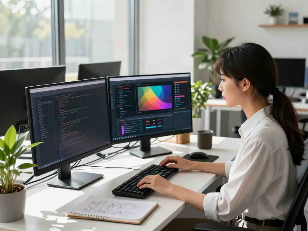 Developer using instant indexing tools at a modern tech workspace.