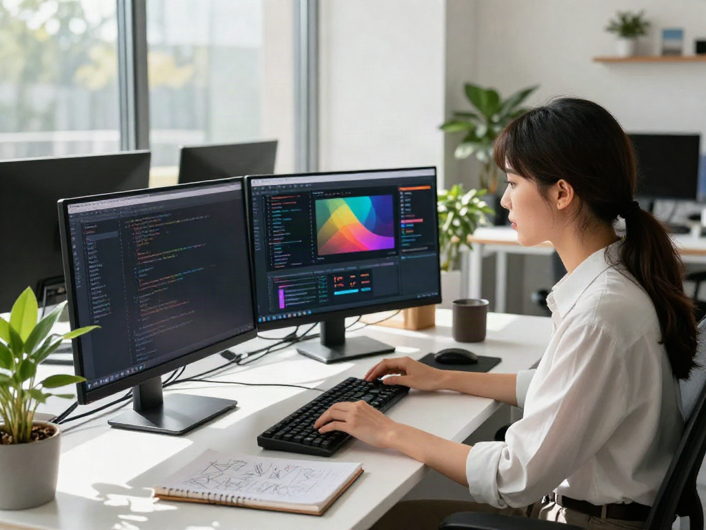 Developer using instant indexing tools at a modern tech workspace.