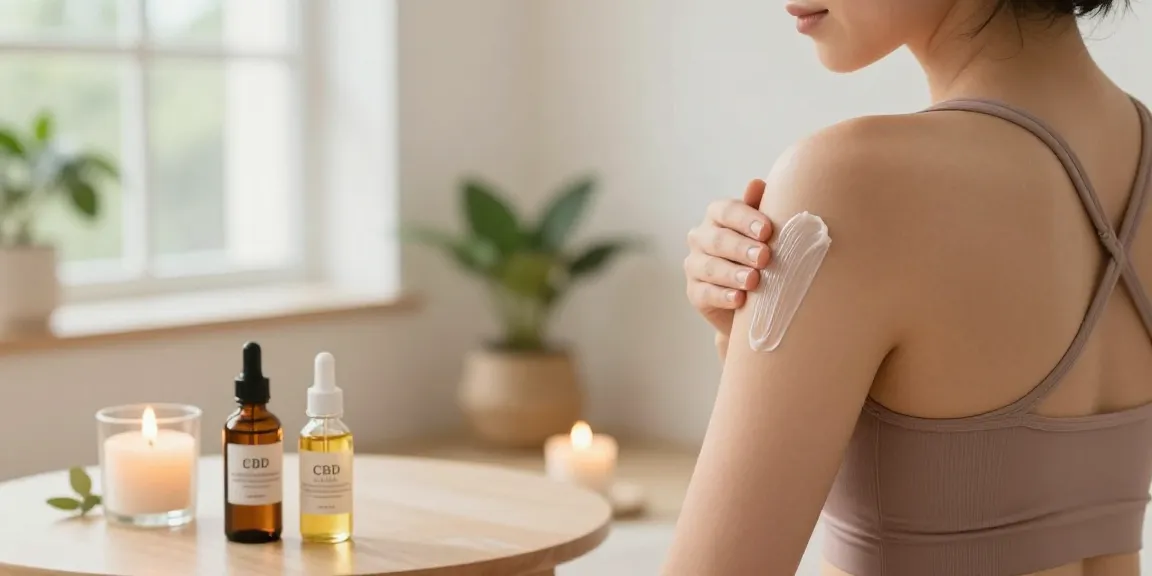 Applying lab-tested cbd cream in a serene wellness studio with natural ingredients.