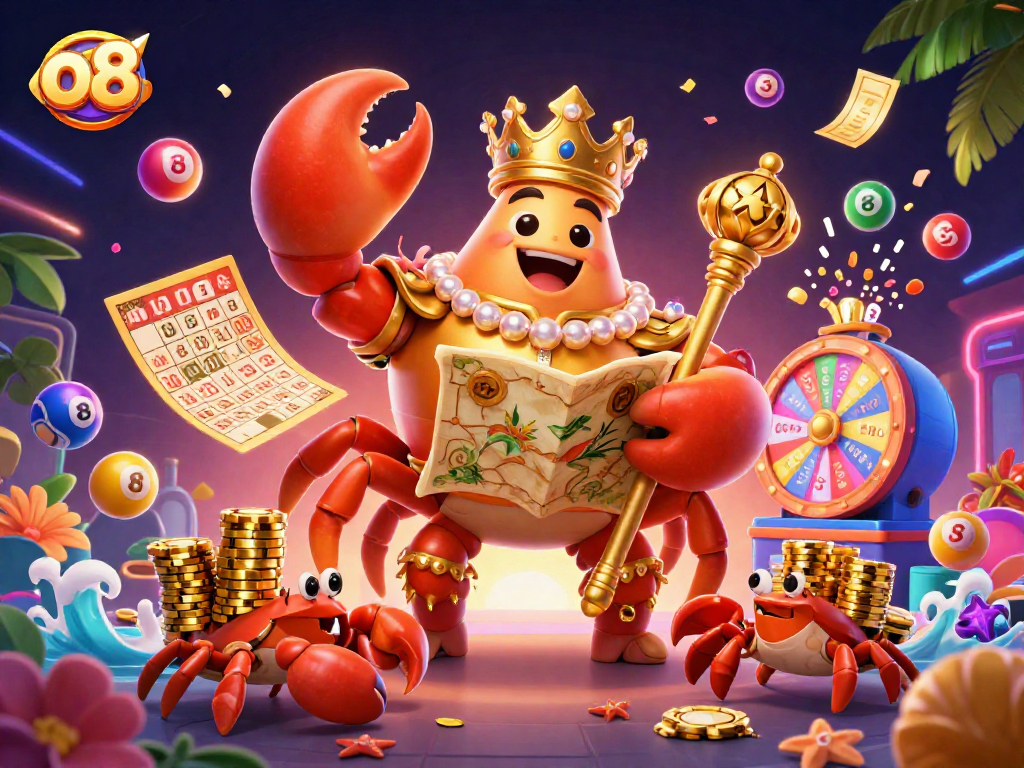 Experience exciting wins at o8 with vibrant slot games and engaging lottery elements in a dynamic casino illustration.