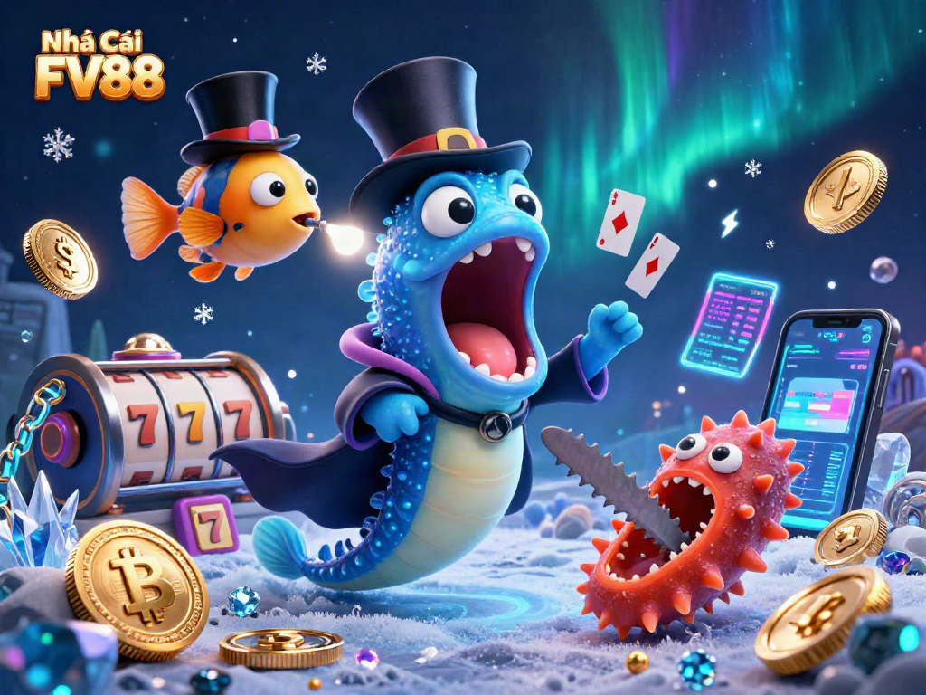 Experience the excitement with Nhà Cái FV88, featuring vibrant 3D casino elements and captivating characters.