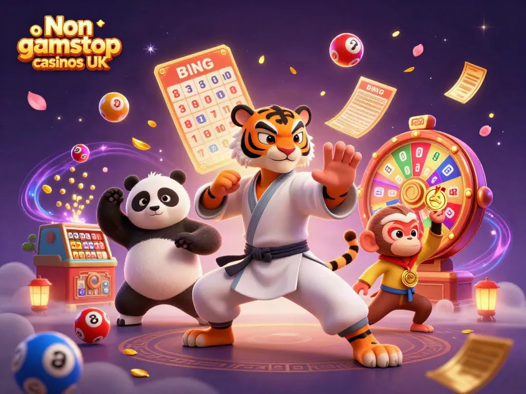 Engage with Non gamstop casinos UK through vibrant lottery-themed 3D illustration showcasing fun characters.