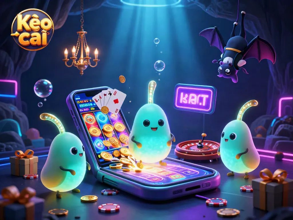 Experience Kèo nhà cái illuminated by glowworms in a vibrant cave casino filled with games.