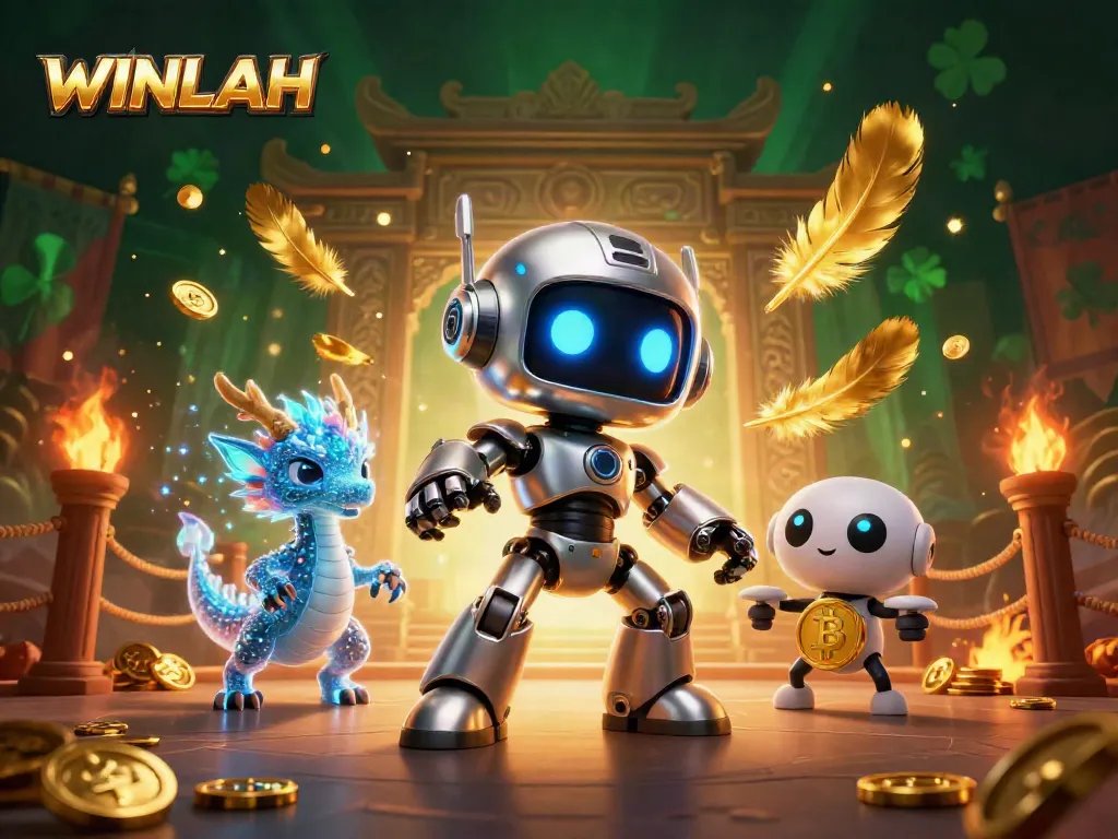 WINLAH offers thrilling casino adventures with a cyberpunk robot mascot and holographic dragon companions.