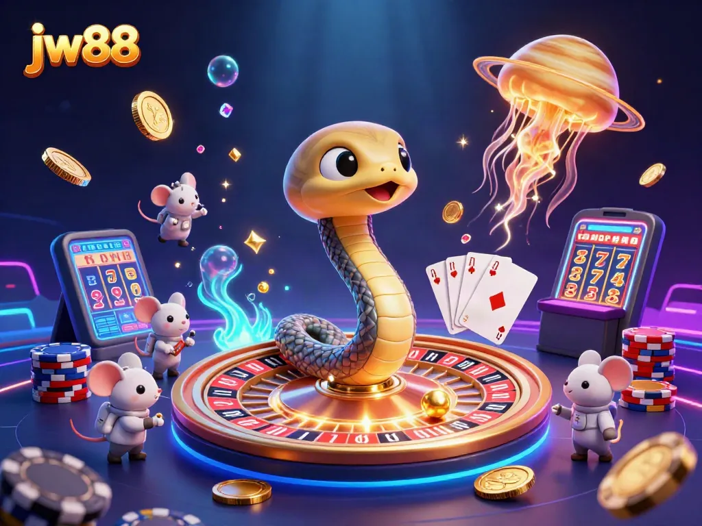 Place bets at jw88 with an engaging 3D casino scene featuring vibrant characters and dynamic casino elements.