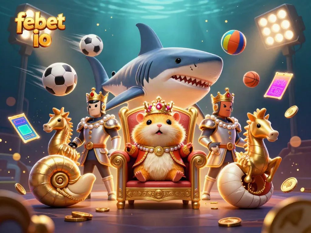 Join the fun with febet io as a tiny golden hamster king reigns in an underwater casino scene.