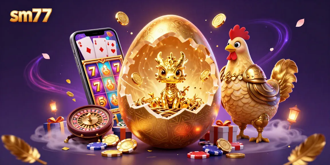 Spin reels and win big with sm77's captivating casino scene showcasing a golden dragon and dynamic gaming elements.